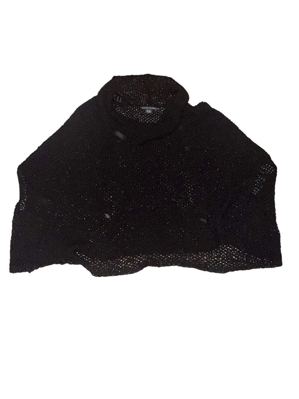 Ralph Lauren Blue Label Linen Blend Open Knit Poncho Sweater Black Size L - Picture 2 of 5